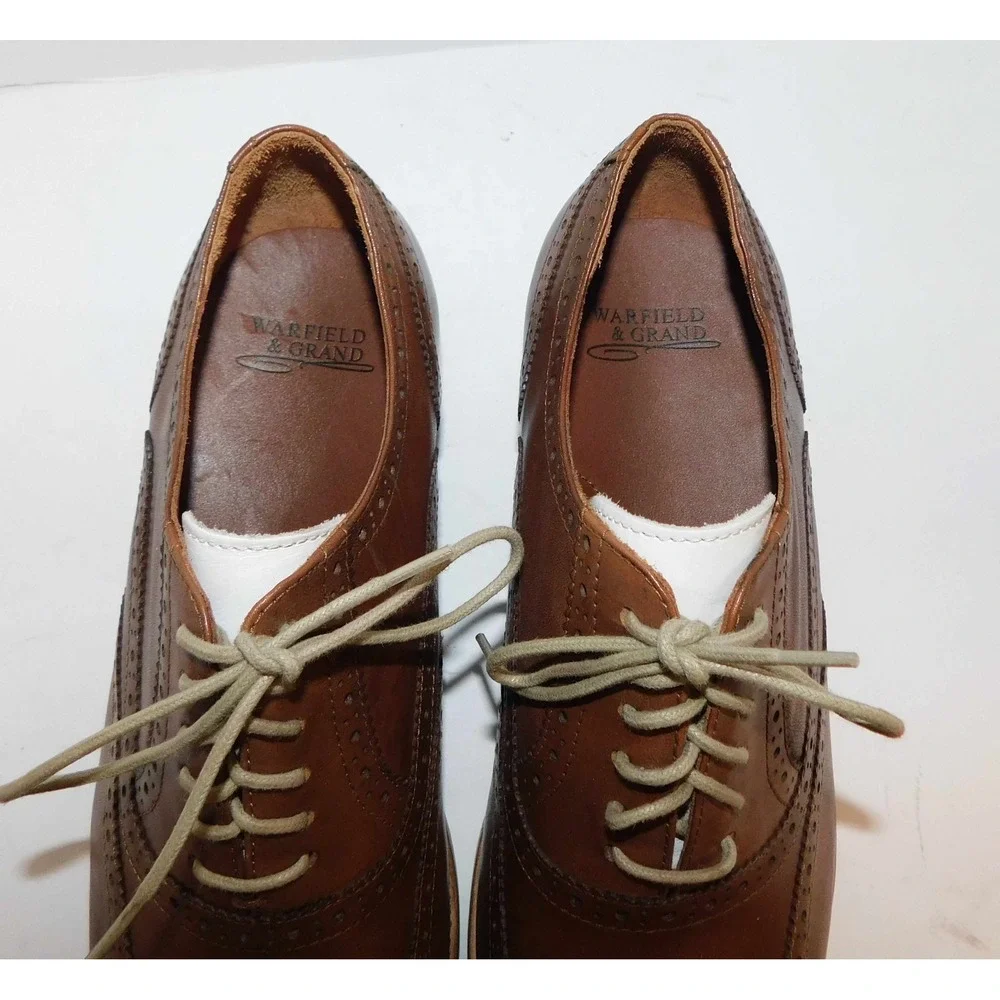Warfield & Grand Roy 63606 Wingtip Dress Shoes Cognac‎ White sz 10.5 M NEW w/Box
